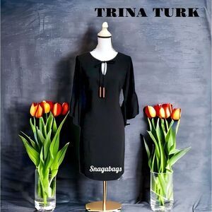TRINA TURK NWT BAROQUE RUFFLE SLEEVE DRESS BLACK MEDIUM